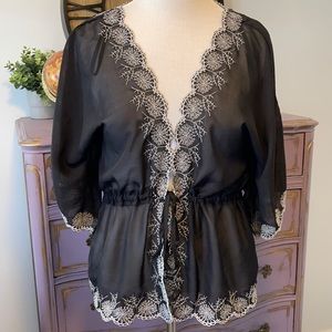 Embroidered Sheer Black and White Kimono